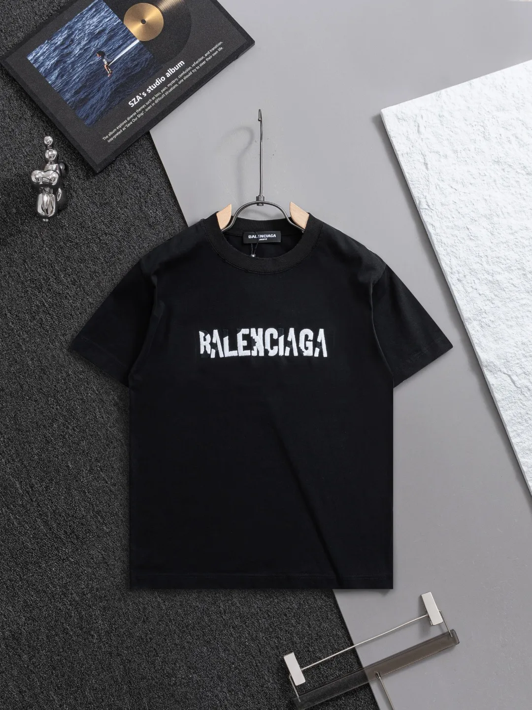 P100✨🔥 [BALENCIAGA] 2026FW short-sleeved T-shirt Premium 26s double yarn 300g fabric embroidery fraying process Color: Black White Red Size: S M L XL 2XL
